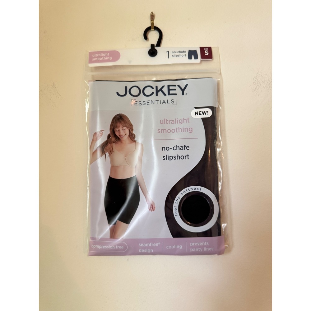 Jockey Essentials Womens Ultralight Smoothing No-Chafe Slipshort Black Small NEW